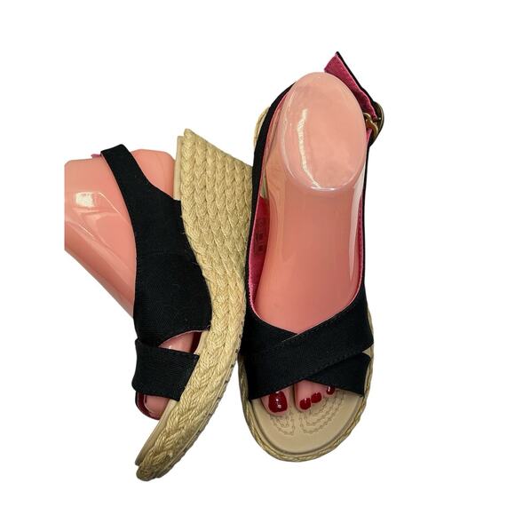 Crocs A-Leigh Wedge Black Pink Espadrilles Wedge Sandals Women's Size 9 - Picture 1 of 10